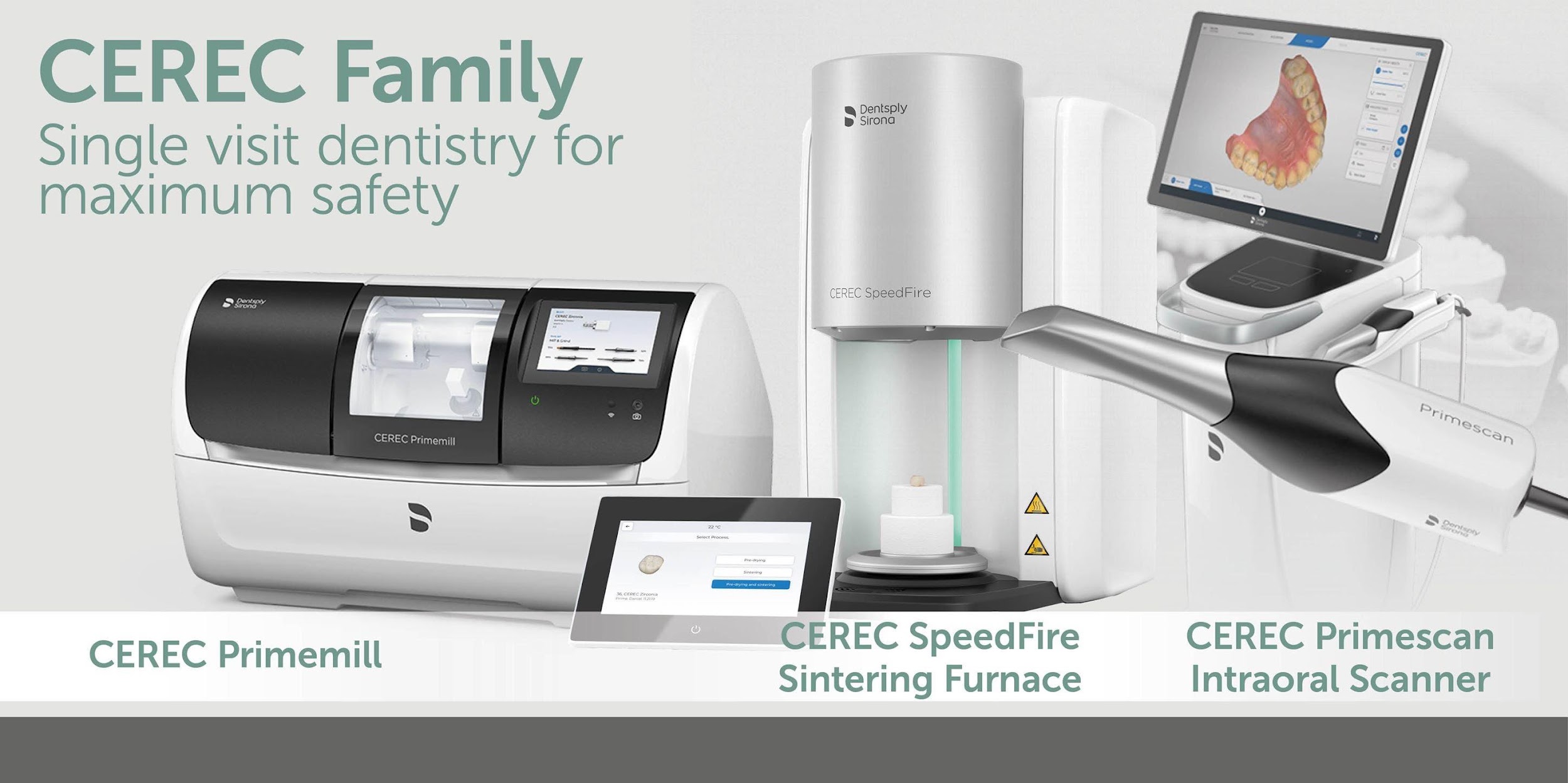 מערכת CEREC הכוללת סורק, מחרטה ותנור